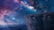 Majestic cosmic landscape with vibrant nebulae above cliffs. serene space scene for wallpaper, fantasy concept