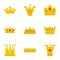 Majestic crown icon set, flat style