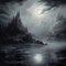 Majestic Dark Castles: A Haunting Gothic Seascape Abstract Painting