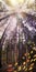 Majestic dark dense autumn forest panoramic vertical banner
