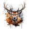 Majestic Deer Head Watercolor Illustration On White Background