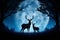 Majestic deer silhouette stands before a large moonlit night sky