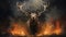 Majestic Deer Stands Fearlessly in Blazing Forest, Amidst Flames and Billowing Smoke
