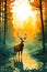 Majestic Deer in a Vibrant Forest: A Breathtaking Sunset Sticker