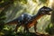 Majestic Dinosaur Dominating the Frame - Crisp Details Outlining the Scales with Soft Focus Vegetation in the Background