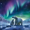 Majestic display of nature's beauty with polar bears and penguins beneath the Arctic Aurora