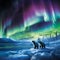 Majestic display of nature's beauty with polar bears and penguins beneath the Arctic Aurora