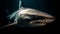 Majestic dolphin portrait, sharp teeth, underwater, looking at camera generated by AI