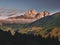 Majestic double peak mountain Ushba during the sunrise in Caucasus mountains