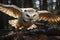 Majestic Eagle Owl in Flight with Focused Gaze