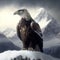 Majestic eagle in realistic snowy mountain range (generative AI)