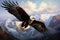 Majestic eagle soars above mountains, symbolizing freedom and strength. Power and grace. Ornithology, birdwatching