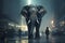 An Majestic Elephant Strolling Through a Vibrant City Street at Night Created With Generative AI Technology