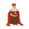 Majestic emperor in red ermine mantle, fairytale or European medieval character colorful vector Illustration