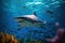 Majestic Encounter A Shark\\\'s Graceful Swim in the Ocean\\\'s Sunlit Waters. created with Generative AI
