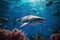 Majestic Encounter A Shark\\\'s Graceful Swim in the Ocean\\\'s Sunlit Waters. created with Generative AI