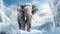Majestic Encounter: White Asian Elephant Against Snowy Mountain