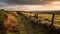 Majestic English Moor Landscape With Stone Fence At Sunrise