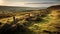 Majestic English Moors: A Captivating View Of A Stone Fence In The Highlands