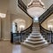 Majestic Entryway: A grand entryway with a sweeping staircase, a crystal chandelier, and a massive floor-to-ceiling mirror to cr