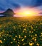 Majestic evening with Kirkjufell volcano. Location place Kirkjufellsfoss, Iceland