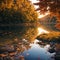 Majestic evergreen forest and Suiro lake (Kulovesi). Finland. Scandinavia, Europe. Reflections in a still water, clear