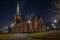 Majestic fashioned Gothic Revival Church, Trollhattan Church in night