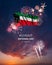 Majestic fireworks and flag of Kuwait