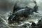 Majestic Fish Leaping From Turbulent Ocean Waves Under Stormy Skies In Dramatic Seascape Illustration