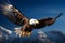 Majestic flight eagle soars against a captivating backdrop of blue