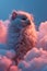 Majestic Fluffy White Persian Cat Surrounded by Soft Clouds with Dreamy Pink and Blue Lighting