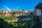 Majestic full view at the Cuenca Hanging Houses, Casas Colgadas, iconic architecture on Cuenca city