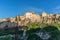 Majestic full view at the Cuenca Hanging Houses, Casas Colgadas, iconic architecture on Cuenca city