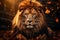 Majestic Gaze: Powerful Lion Locking Eyes with the Camera. Generative AI