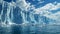 Majestic glacier and ocean level under blue sky with white clouds