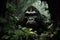 Majestic Gorilla Contemplates in Rain-soaked Jungle. AI generation