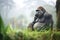 majestic gorilla lounging in misty glade