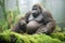 majestic gorilla lounging in misty glade