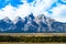 Majestic Grand Tetons Mountains with beautiful blue skies, bright