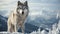 Majestic gray wolf in snowy forest, watching, full length portrait generated by AI