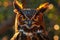 Majestic Great Horned Owl Close up with Vibrant Orange Eyes and Natural Blurred Background