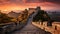 Majestic Great Wall of China at sunset,panoramic view. Generative AI