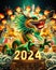 Majestic green dragon, symbolizing Chinese New Year of 2024