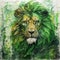 Majestic Green Lion: Encaustic Painting On Large Canvas