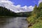 The majestic gypsum stone massif Usvinskie Stolby on the right bank of the Usva River