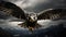 Majestic Hawk in Mid-Flight Against Stormy Skies. Generative Ai