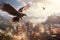 Majestic hawks soaring through ancient skies in in