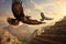 Majestic hawks soaring through ancient skies in in