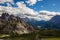 Majestic high mountain view of Dolomites mountain when hiking aroud Tre Cime trail, Italy