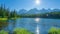 Majestic high tatra lake in early autumn mountain sunrise, pine forest, tranquil sky reflections